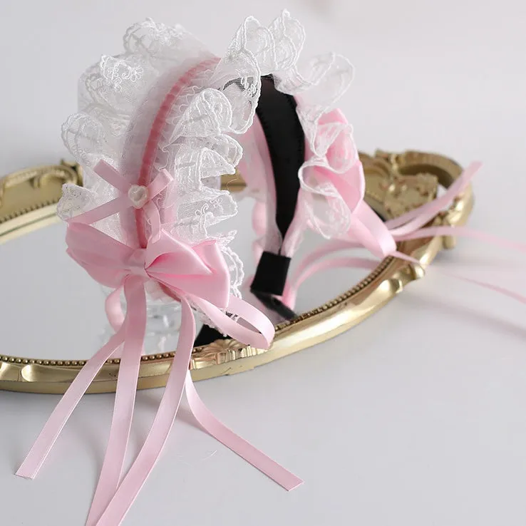 Pink And White Sweet Lolita Lace Trim Bowknot KC