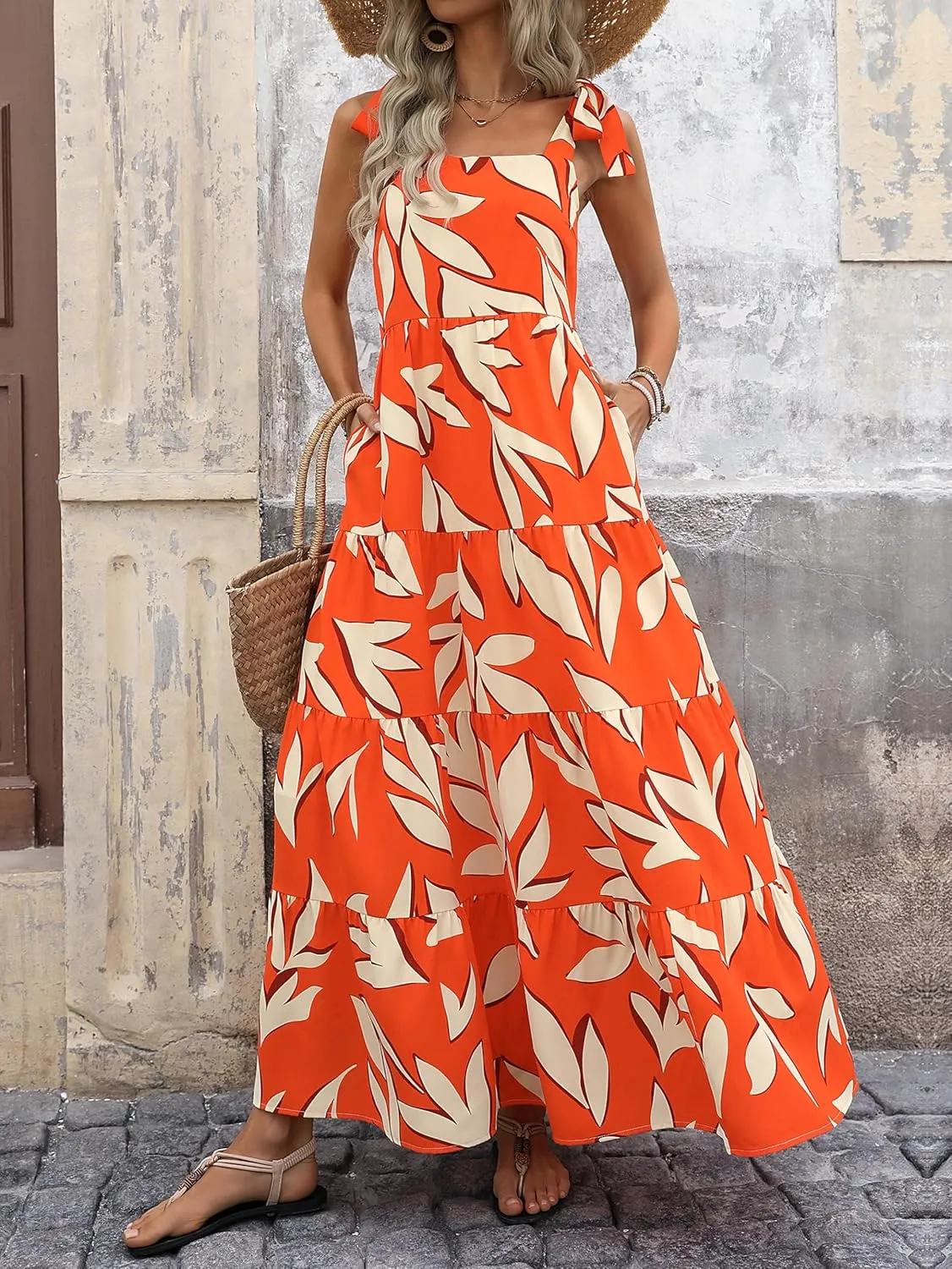 PRETTYGARDEN Womens Dresses 2025 Summer Floral Sleeveless Maxi Dress Casual Spaghetti Strap Tiered Flowy Beach Long Dress