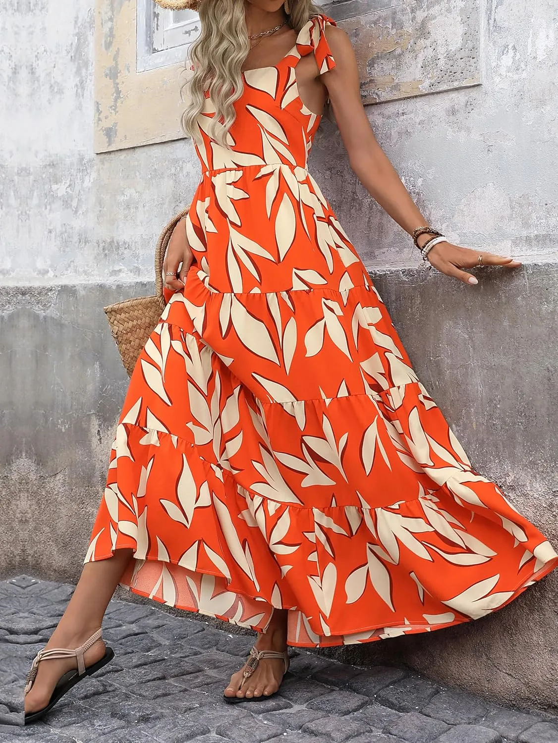 PRETTYGARDEN Womens Dresses 2025 Summer Floral Sleeveless Maxi Dress Casual Spaghetti Strap Tiered Flowy Beach Long Dress