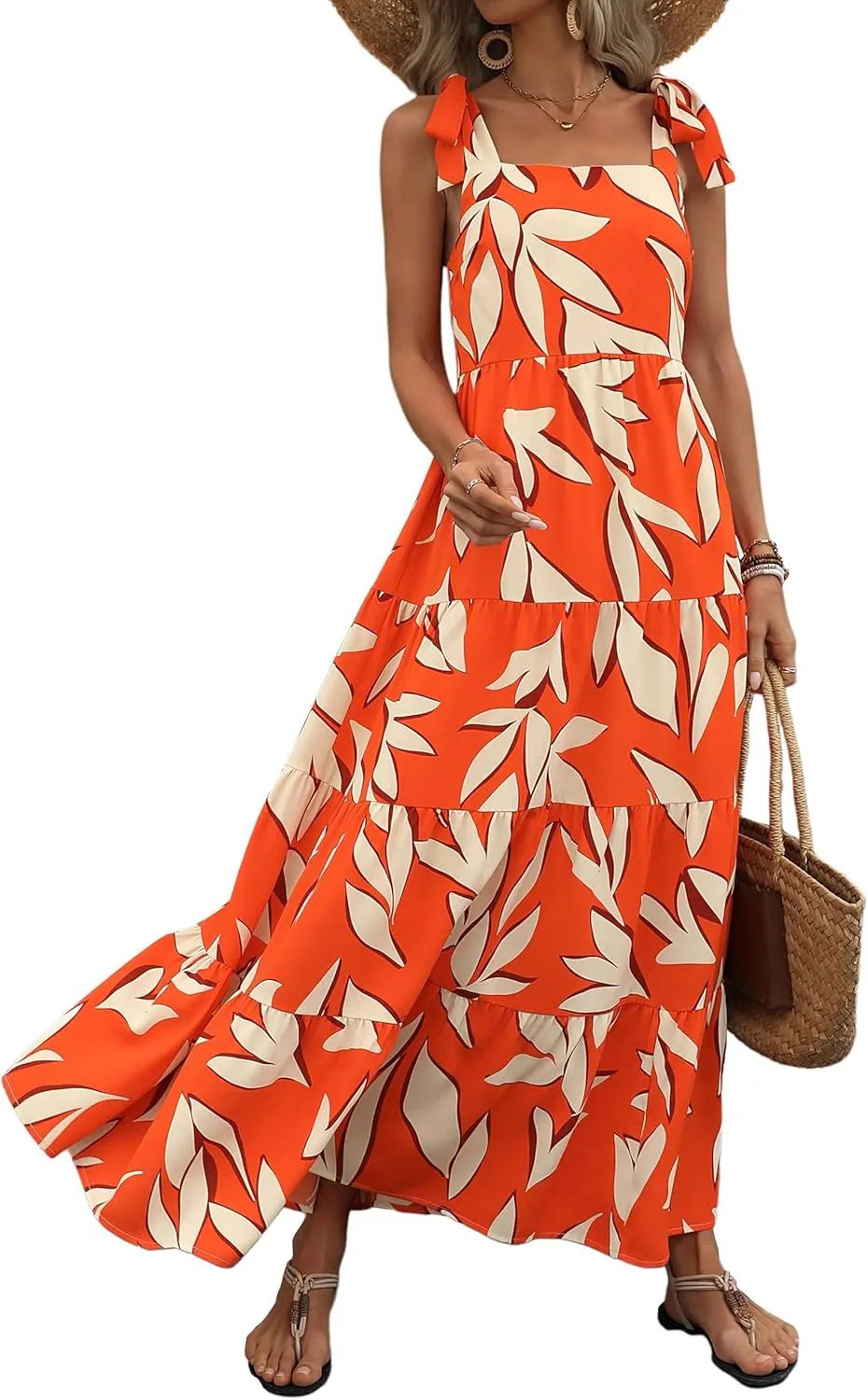 PRETTYGARDEN Womens Dresses 2025 Summer Floral Sleeveless Maxi Dress Casual Spaghetti Strap Tiered Flowy Beach Long Dress