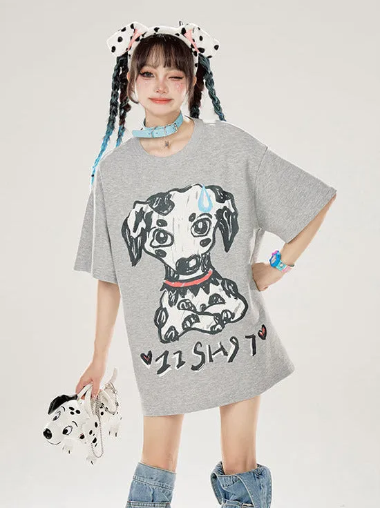 Print Dalmatian T-Shirt Loose Gray