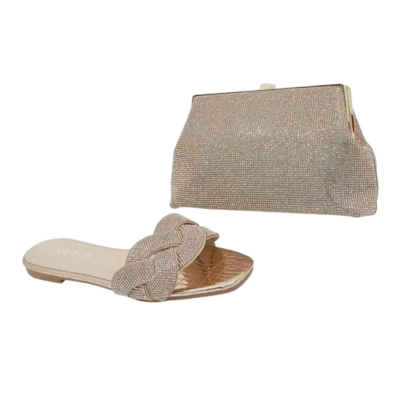 Qq Fish Braided Rhinestone Flats & Clutch Set