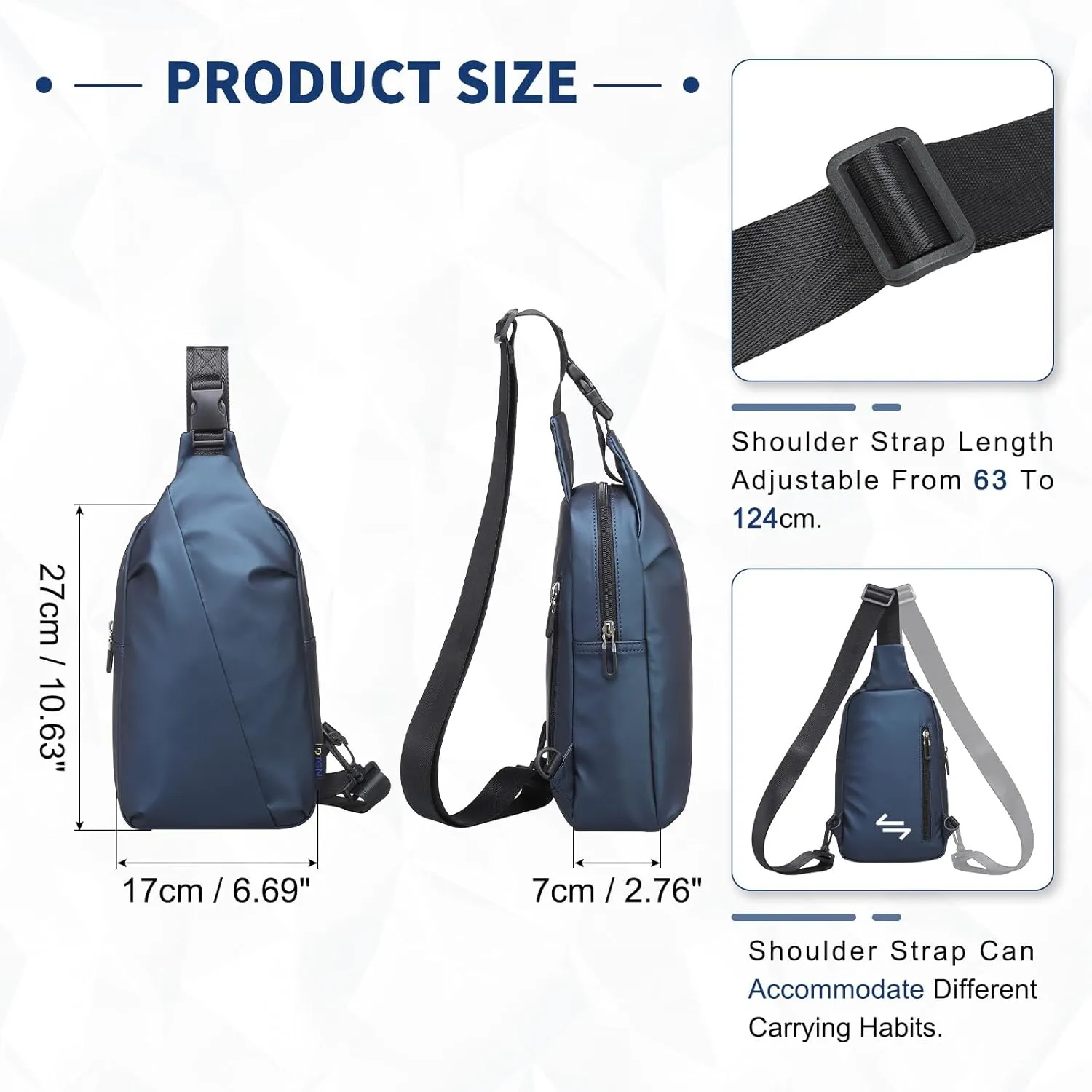 Small Sling Bag, Waterproof Nylon 7.9 Inch Crossbody Chest Bags Daypack Backpack with Anti-theft Pocket for Men Women (Dark Blue)