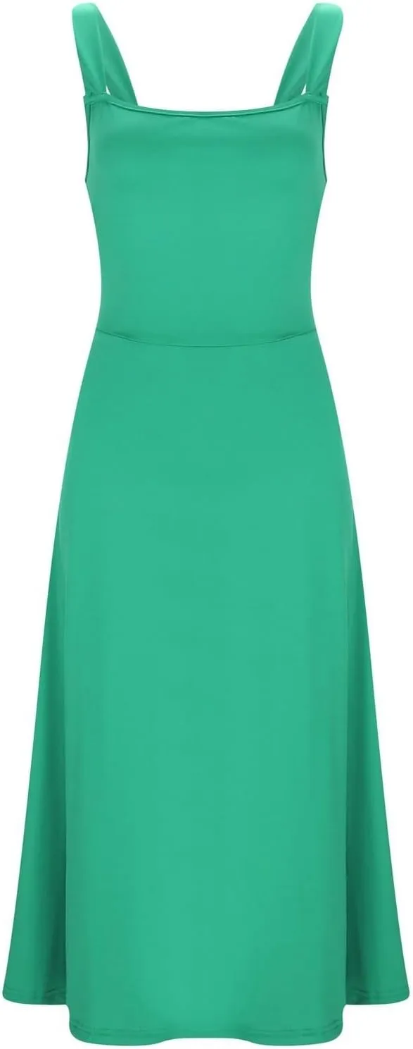 Spring Dress for Women 2025, Square Neck Midi Dress for Women Summer Casual Sleeveless Drawstring Sundress Flare Tank Dress