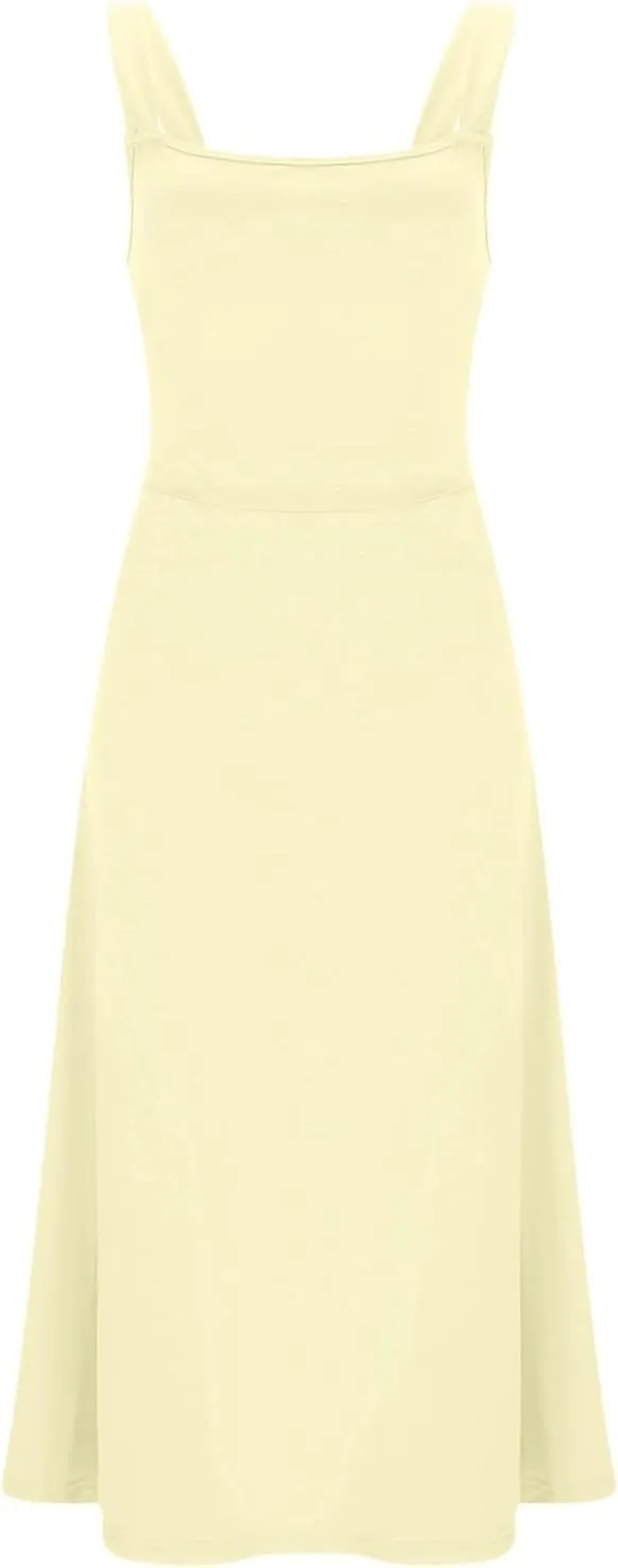 Spring Dress for Women 2025, Square Neck Midi Dress for Women Summer Casual Sleeveless Drawstring Sundress Flare Tank Dress