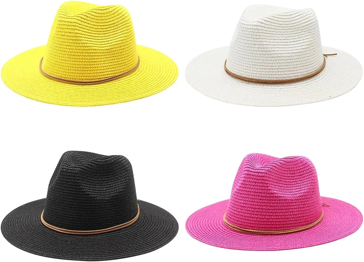 Straw Beach Hat for Women, Wide Brim Straw Panama Hat Sun Protection Fashionable Straw Sun Cap for Holiday Traveling