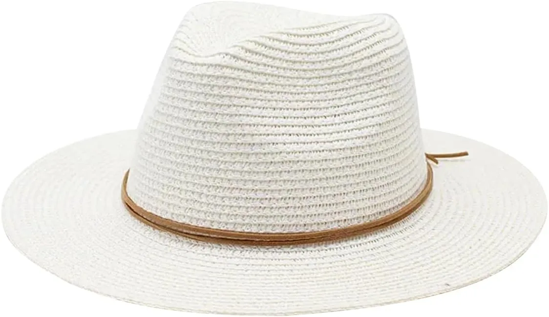 Straw Beach Hat for Women, Wide Brim Straw Panama Hat Sun Protection Fashionable Straw Sun Cap for Holiday Traveling