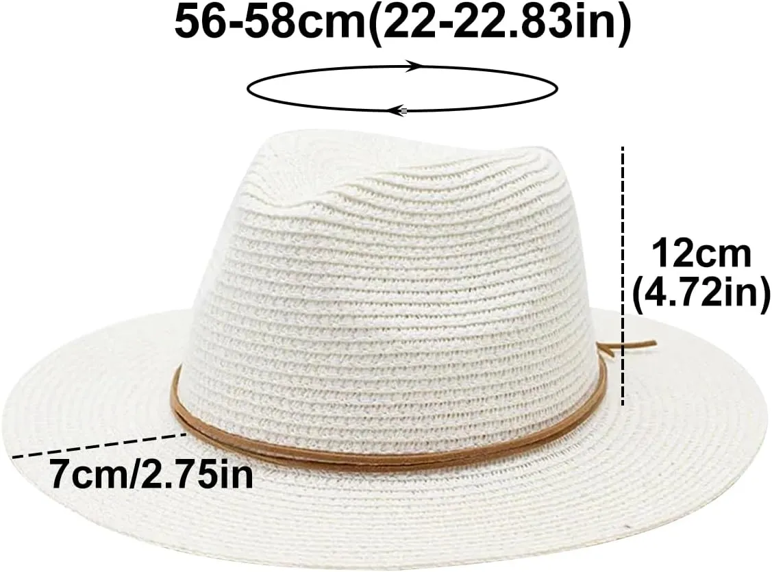 Straw Beach Hat for Women, Wide Brim Straw Panama Hat Sun Protection Fashionable Straw Sun Cap for Holiday Traveling