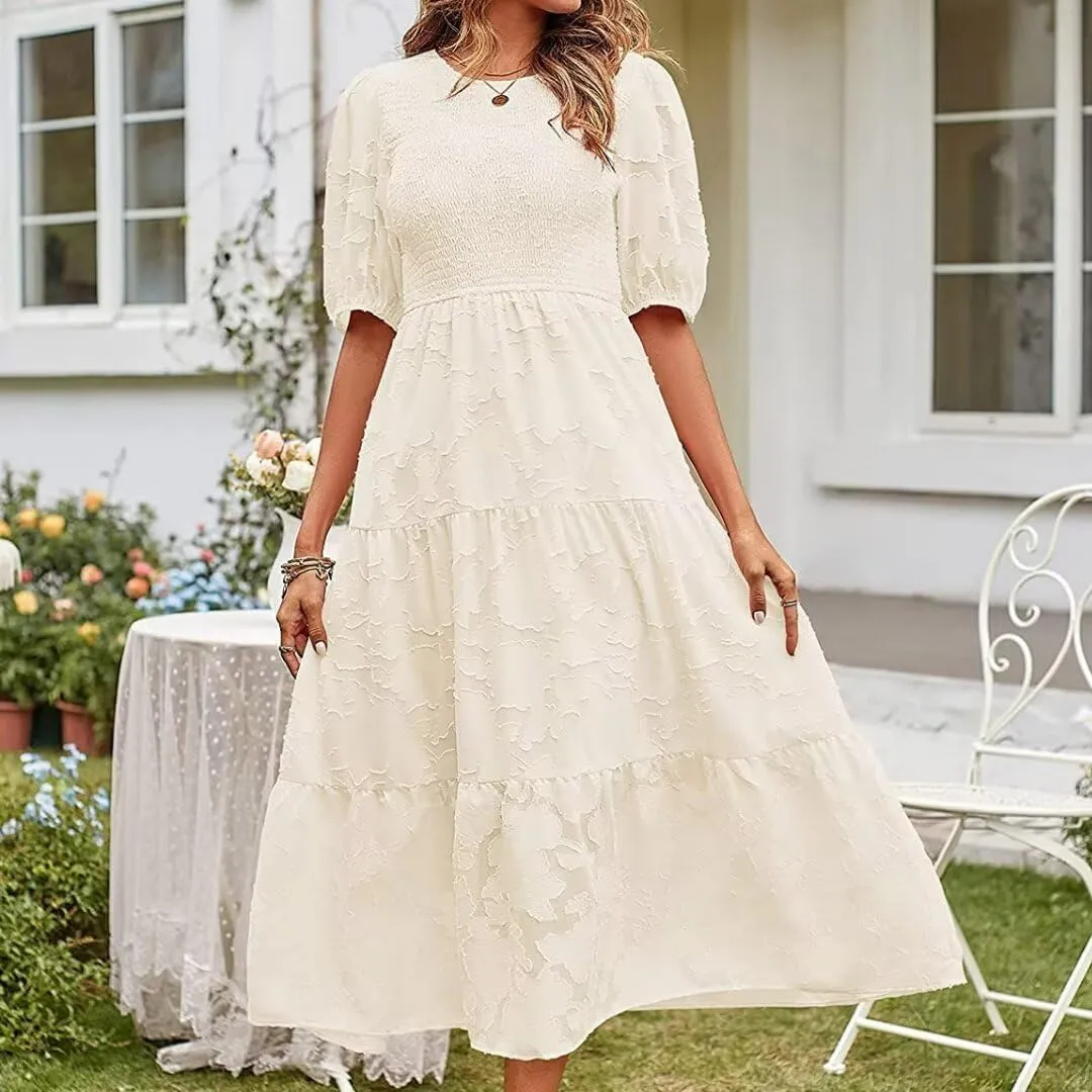 Summer Dresses for Women 2025 Puff Sleeve Maxi Dress Wedding Guest Dress Floral Lace Dress
