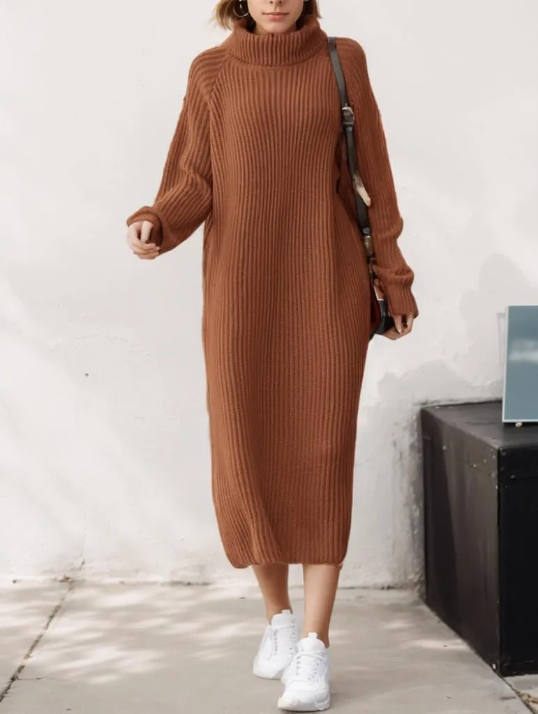 TIAFORD Women Winter Sweater Maxi Dress Oversized Turtleneck Long Sleeve Sweater Pullover Dress Casual Loose Knit Shift Dress