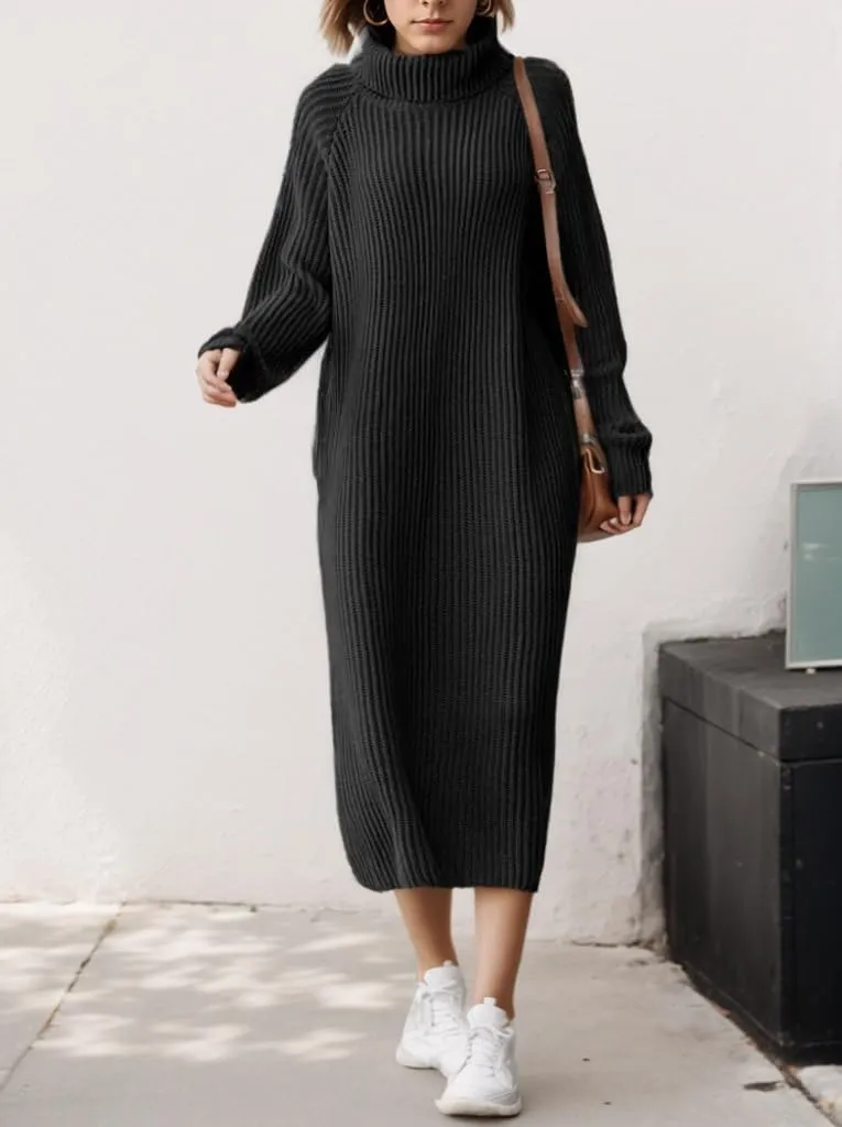 TIAFORD Women Winter Sweater Maxi Dress Oversized Turtleneck Long Sleeve Sweater Pullover Dress Casual Loose Knit Shift Dress