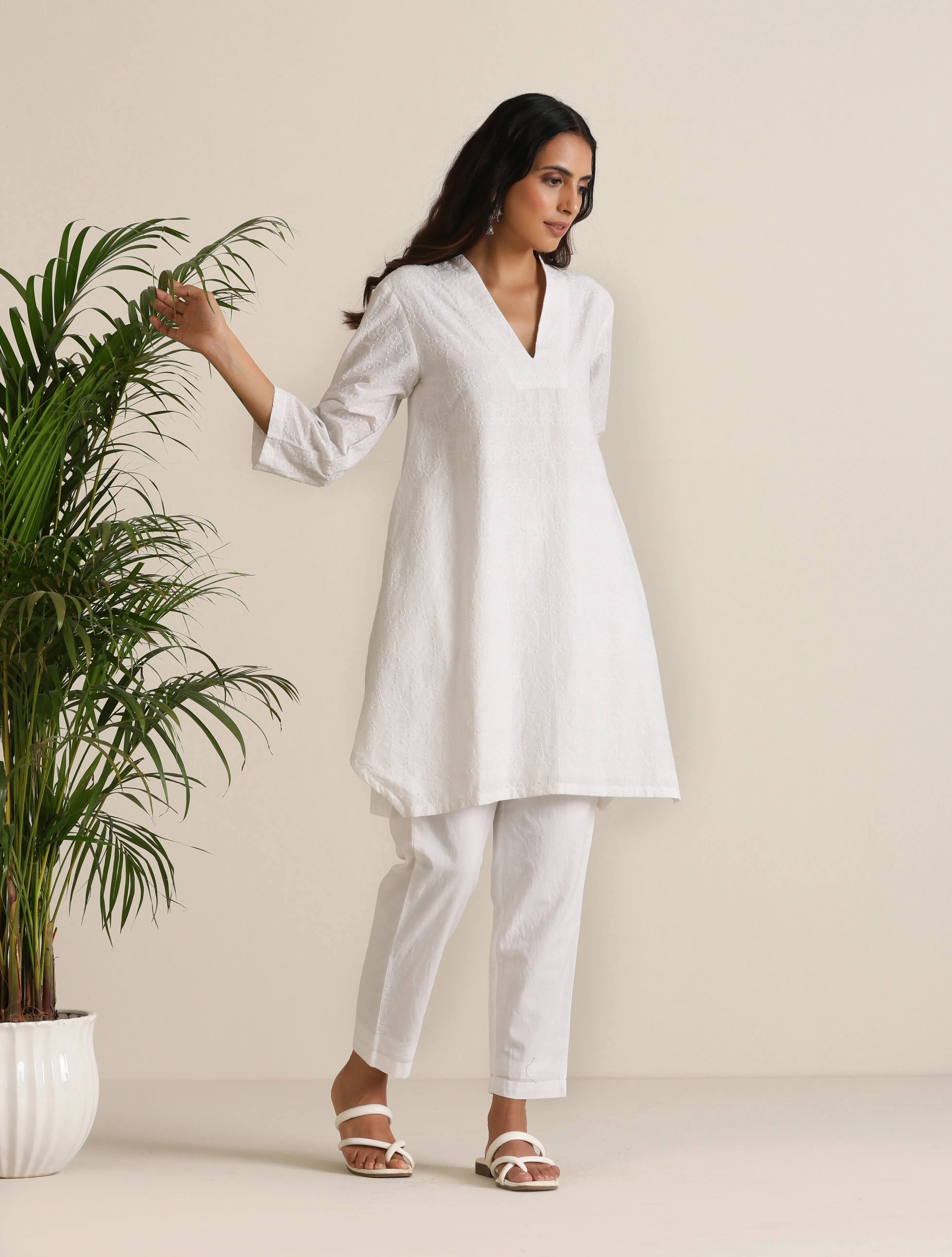 trueBrowns White Cotton Embroidered Co-ord Set