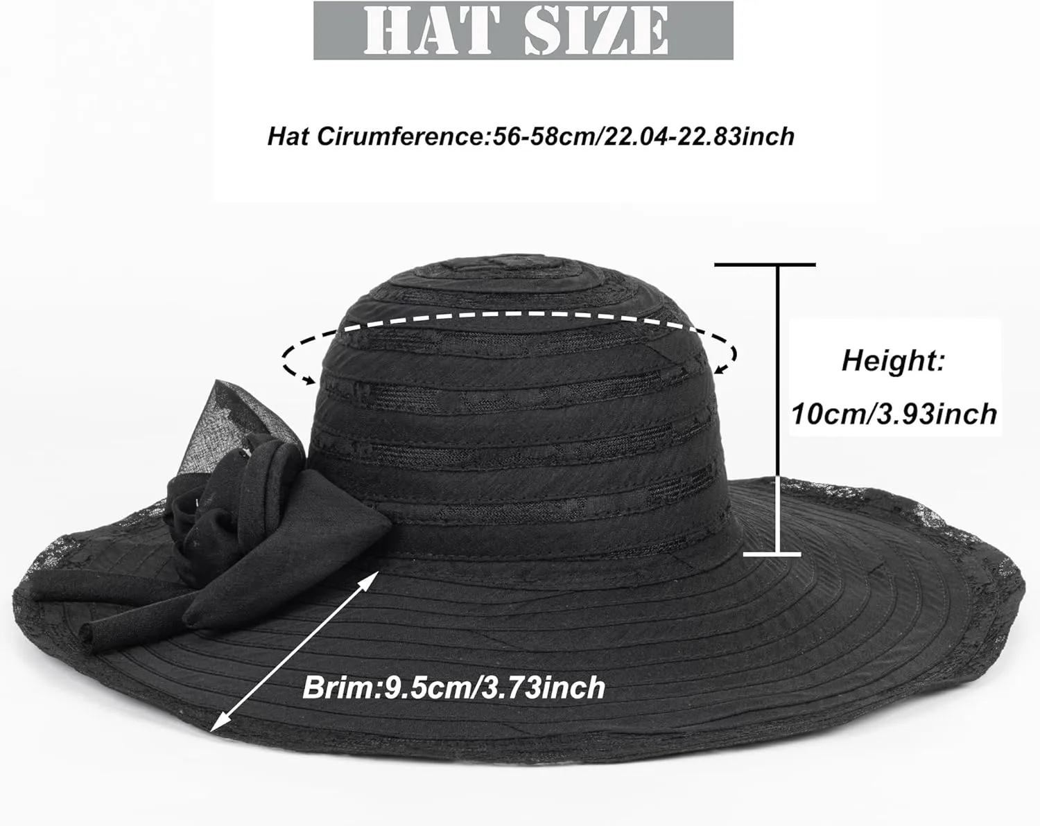 Wide-Brim Floppy-Kentucky-Hat for Womens - Foldable Lace Sun-Hats with Flower Fascinator Tea Party Wedding Hat