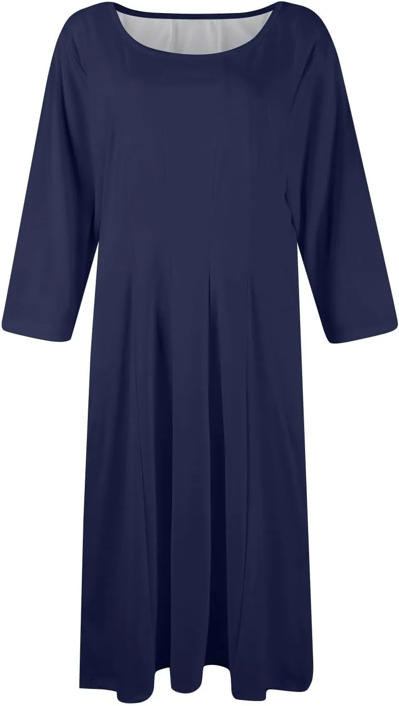Women Dresses Formal for Church Summer Spring Solid Flowy Vintage 3/4 Sleeve Midi Casual Swing