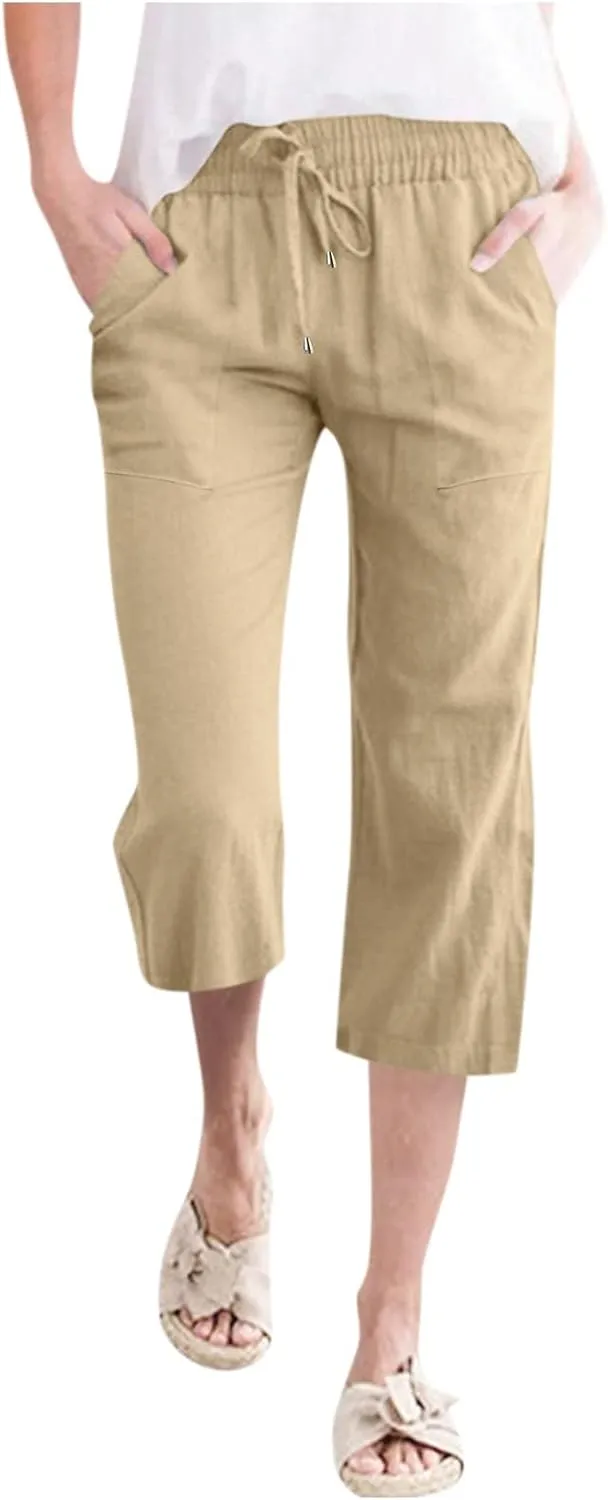 Women High Elastic Waisted Straight Leg Pants Fashion Slim Fitting Thin and Cool Trousers Comfy Long Baggy