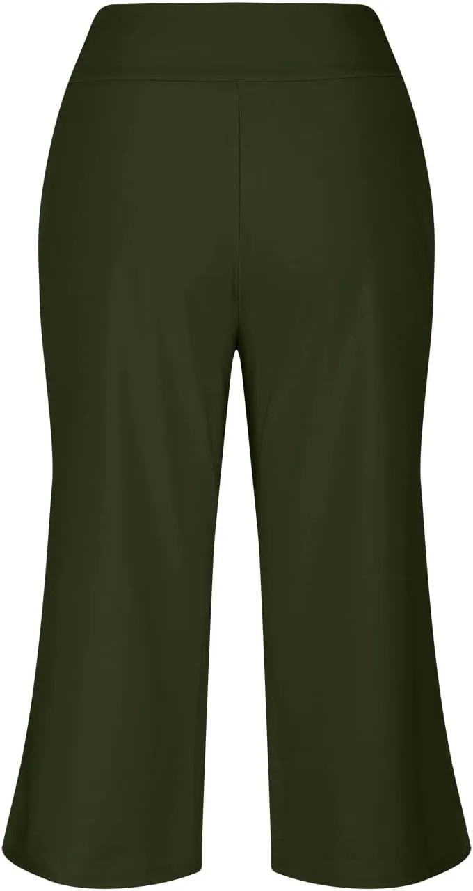 Womens Crossover High Waist Wide Leg Yoga Capris with Pockets Casual Capri Pants Loose Soft Pajama Pockets Sweatpants