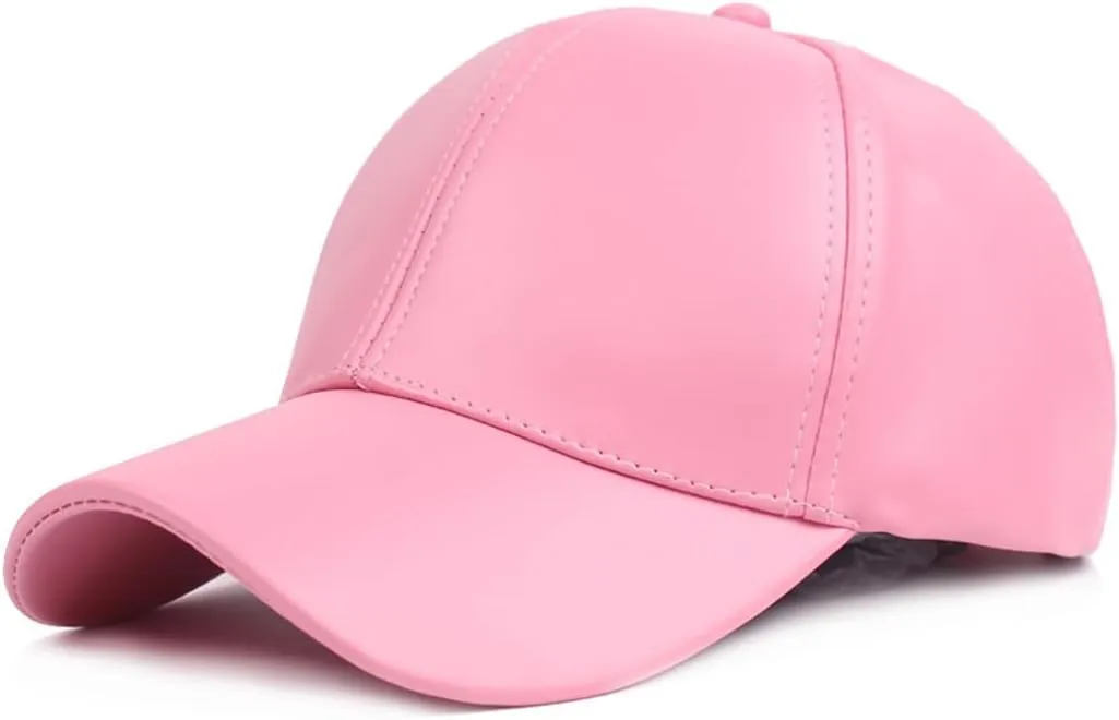 Women's Men's Pure Color PU Leather Baseball Cap Adjustable Trucker Hat Golf Hat
