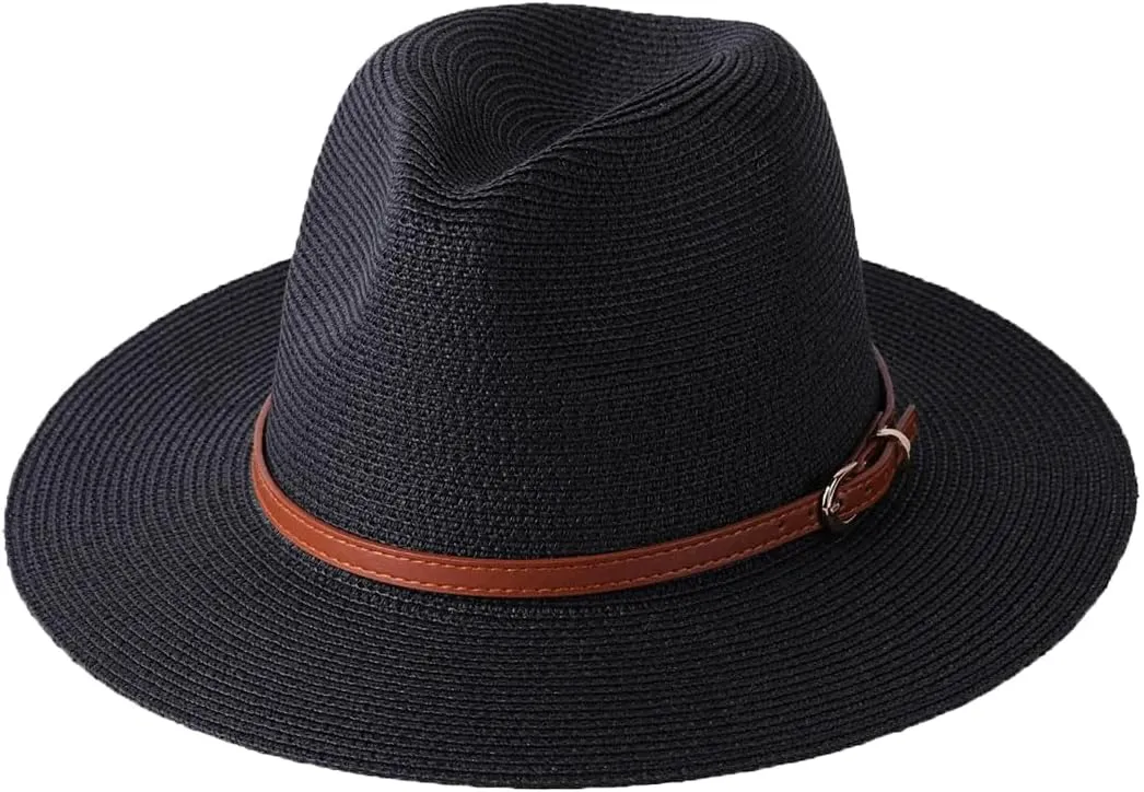 Womens Mens Wide Brim Straw Panama Hat Foldable Summer Beach Sun Hat