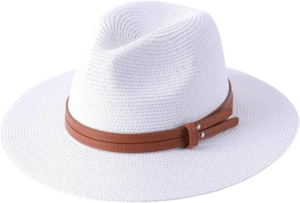 Womens Mens Wide Brim Straw Panama Hat Foldable Summer Beach Sun Hat