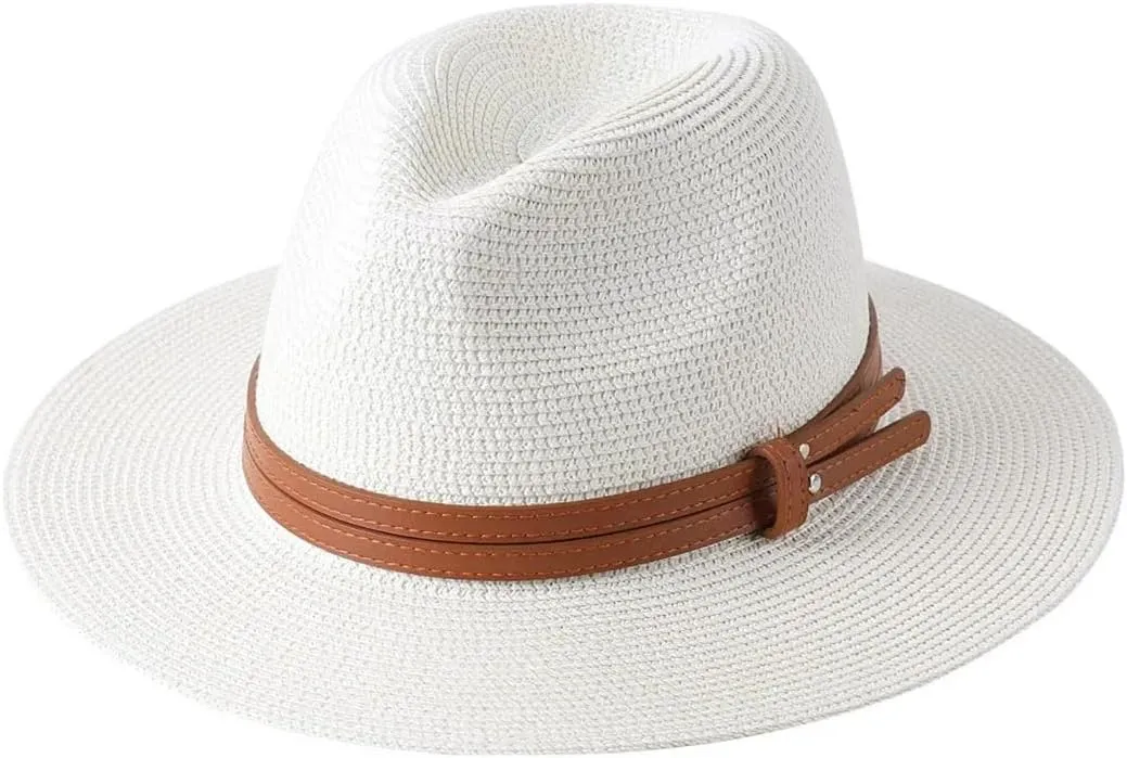 Womens Mens Wide Brim Straw Panama Hat Foldable Summer Beach Sun Hat