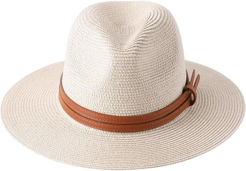 Womens Mens Wide Brim Straw Panama Hat Foldable Summer Beach Sun Hat