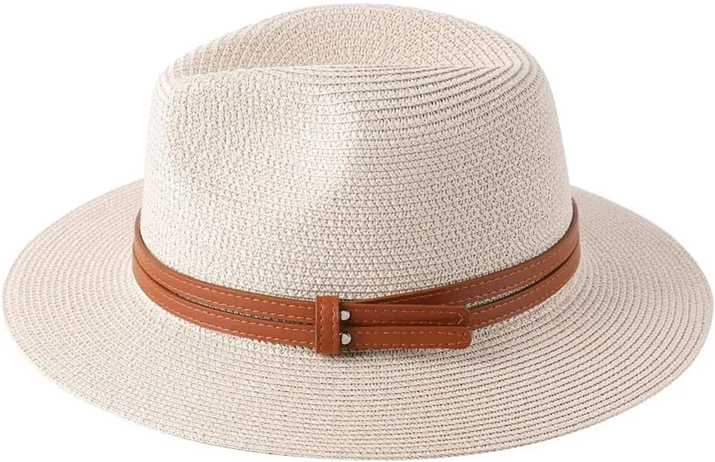 Womens Mens Wide Brim Straw Panama Hat Foldable Summer Beach Sun Hat