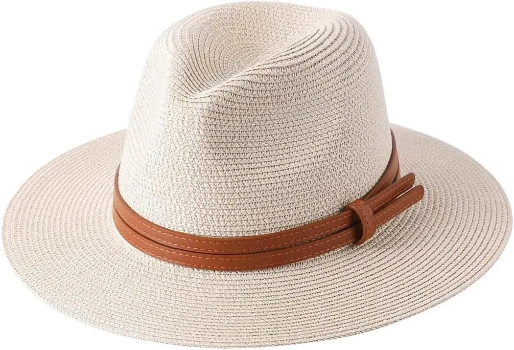 Womens Mens Wide Brim Straw Panama Hat Foldable Summer Beach Sun Hat
