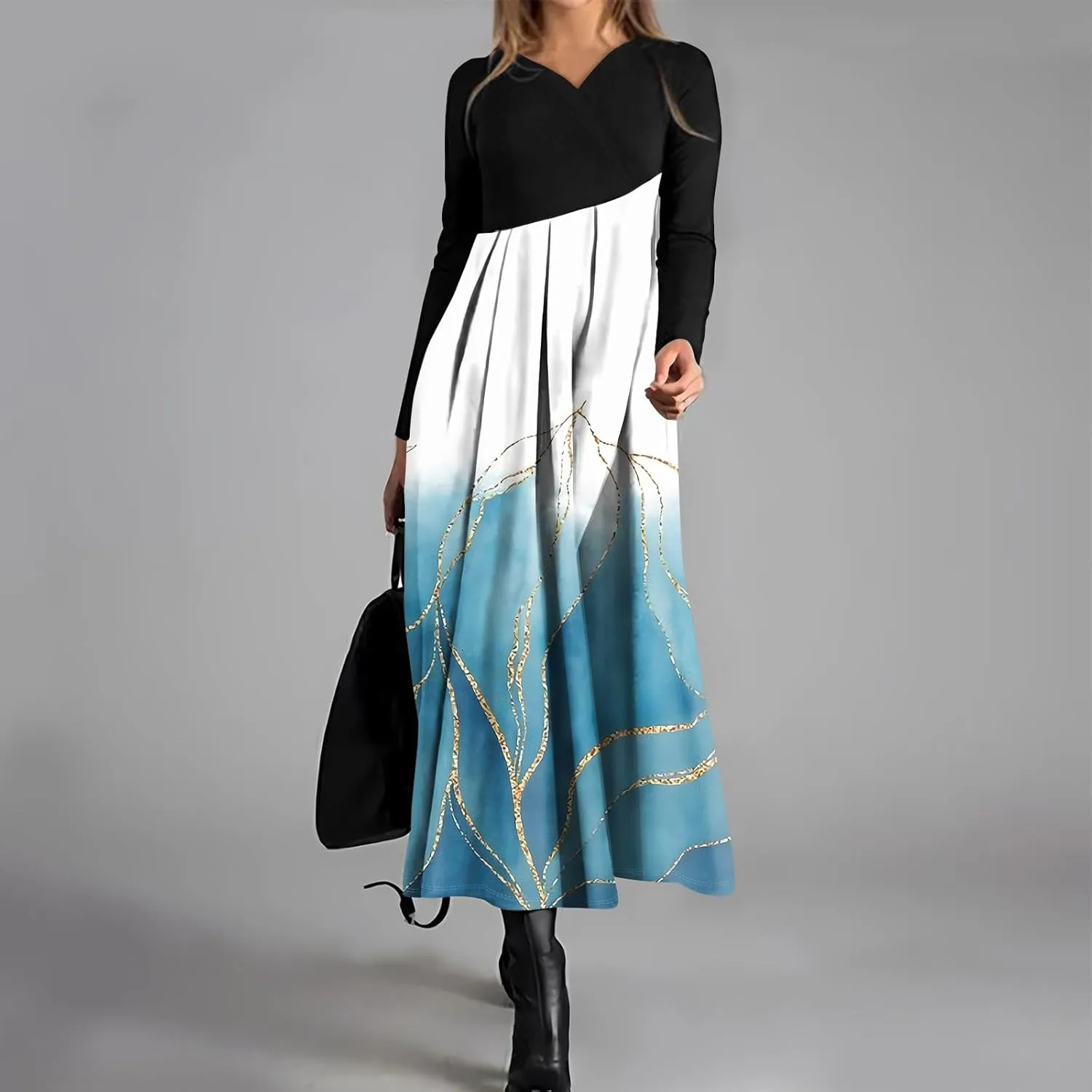 ZEFOTIM Long Sleeve Dresses for Women Floral Dress for Women Plus Size Summer Dresses Maxi Dress V Neck Dress Spring Dress
