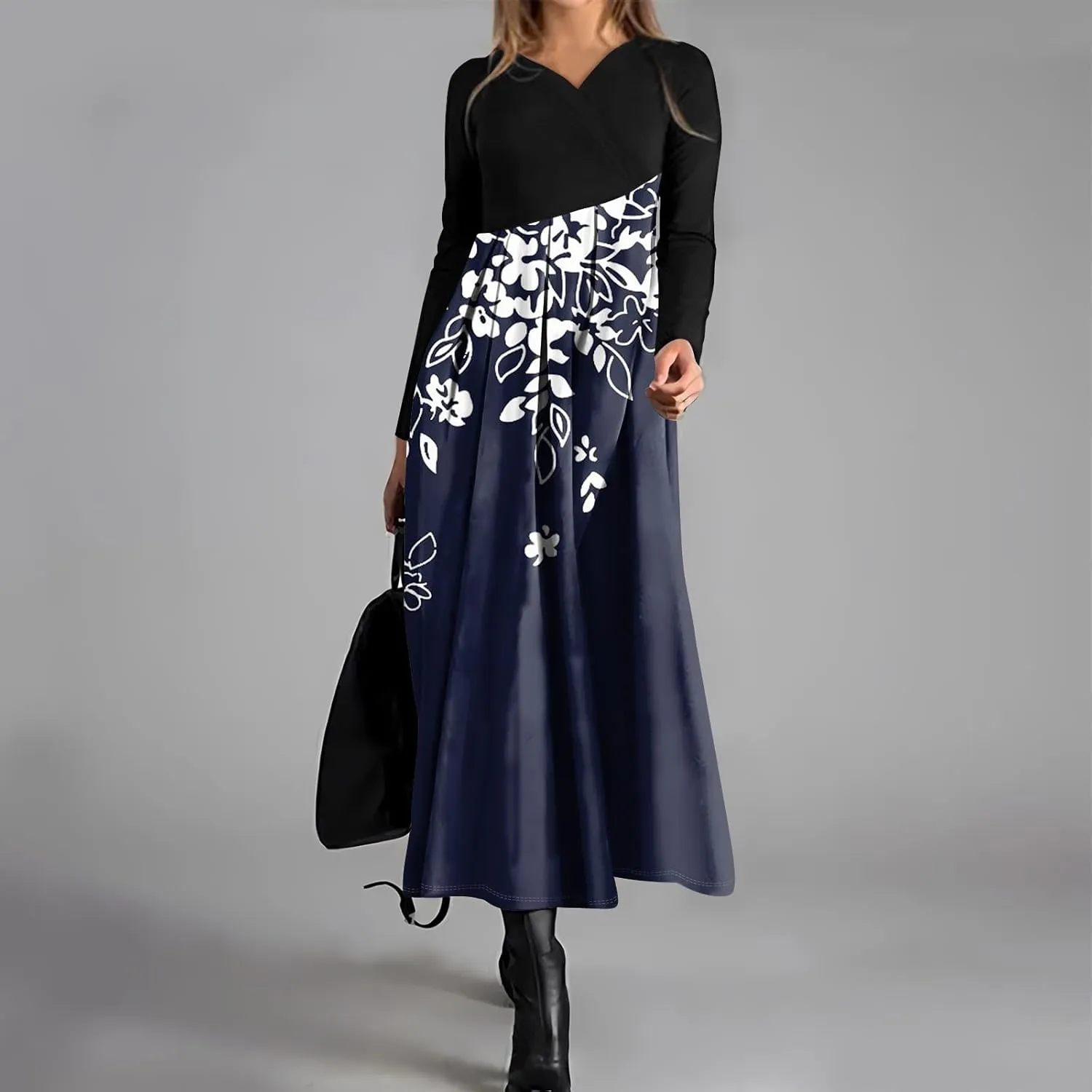 ZEFOTIM Long Sleeve Dresses for Women Floral Dress for Women Plus Size Summer Dresses Maxi Dress V Neck Dress Spring Dress
