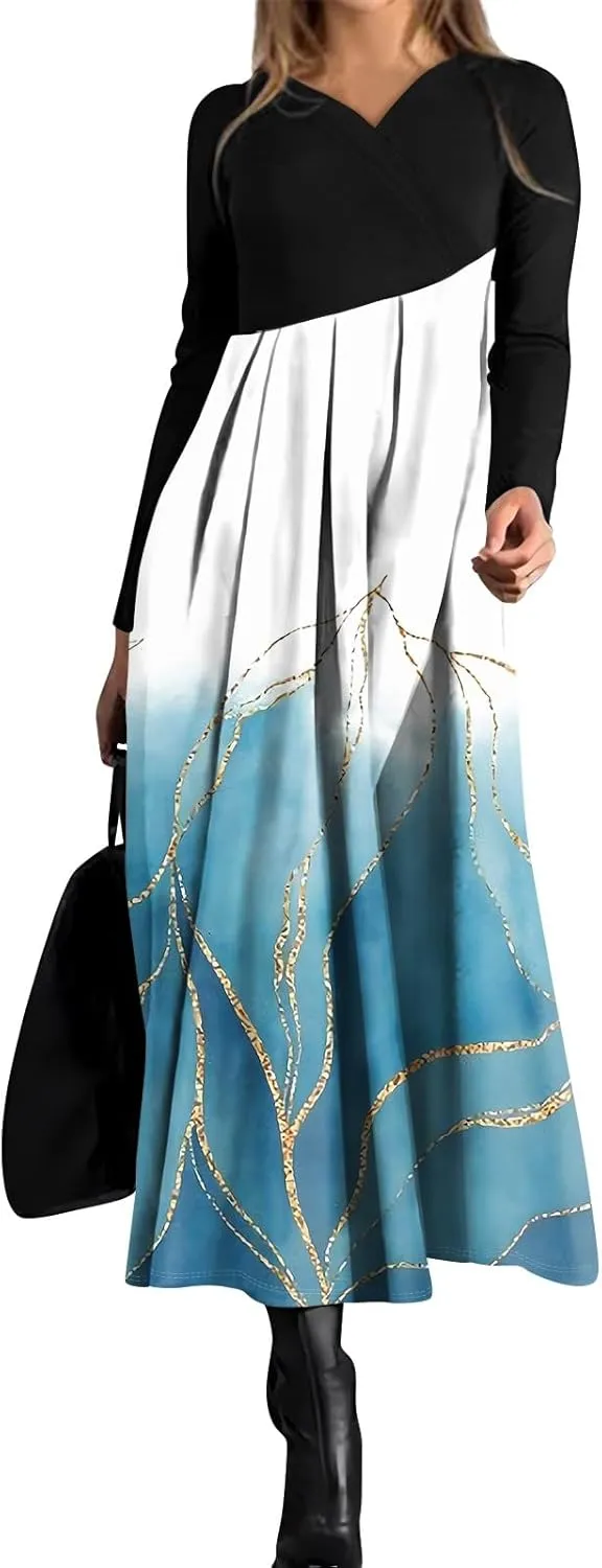 ZEFOTIM Long Sleeve Dresses for Women Floral Dress for Women Plus Size Summer Dresses Maxi Dress V Neck Dress Spring Dress