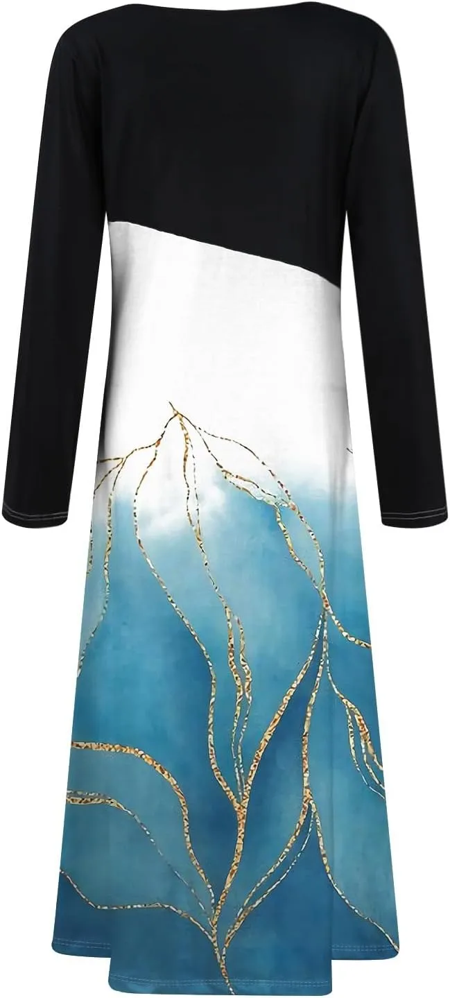 ZEFOTIM Long Sleeve Dresses for Women Floral Dress for Women Plus Size Summer Dresses Maxi Dress V Neck Dress Spring Dress